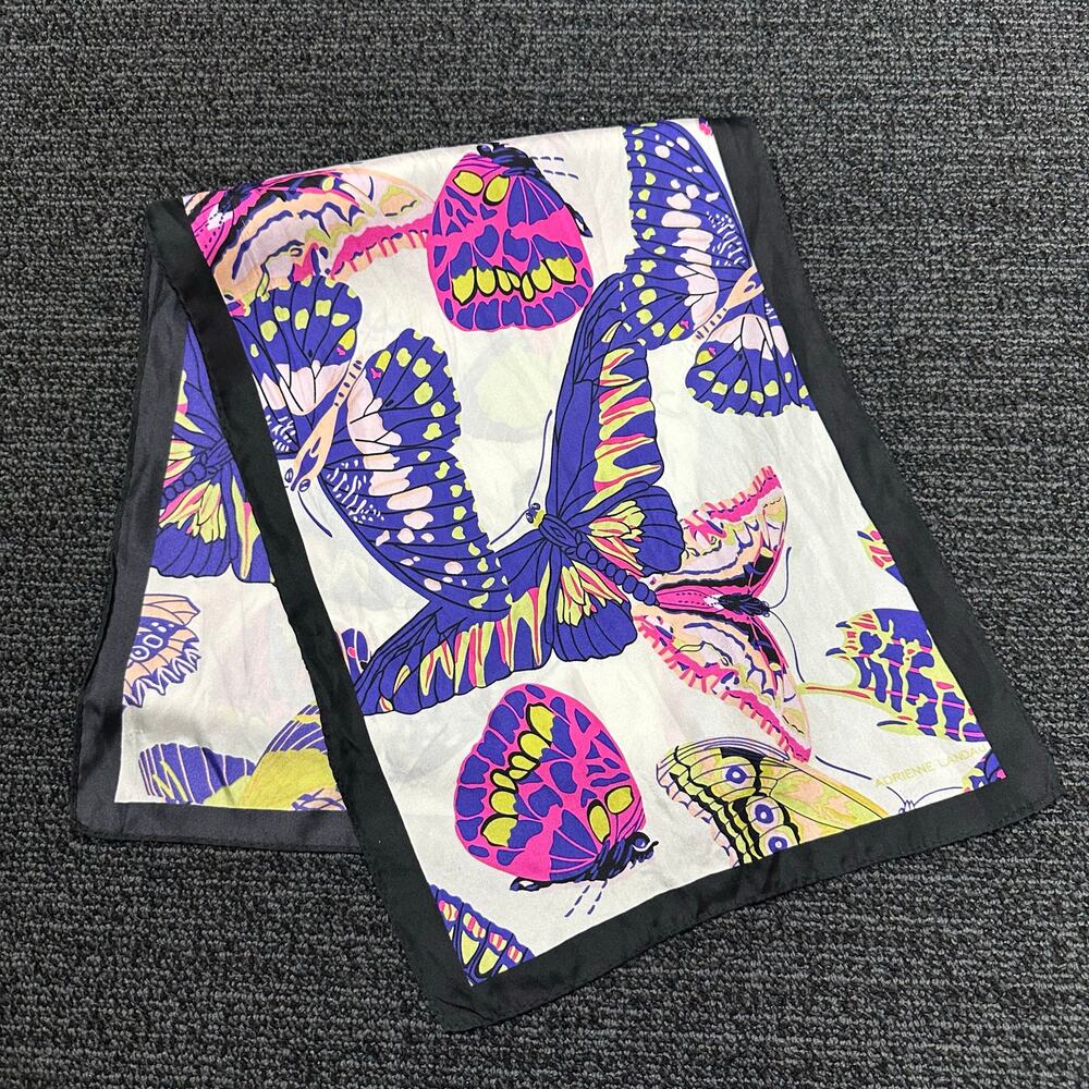 Vintage Adrienne Landau Silk Scarf Butterfly Print Purple Rectangle 11x51 in